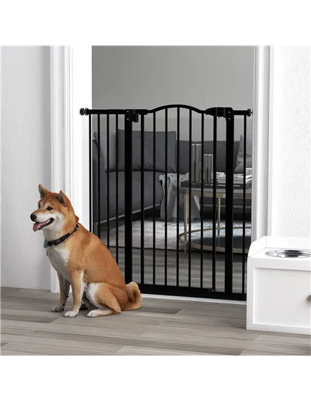 PawHut Pressure Fit Dog Stair Gate No Drilling Safety Gate Auto Close for Doorways, Hallways, 74-94cm Adjustable, 94cm Tall, Bla
