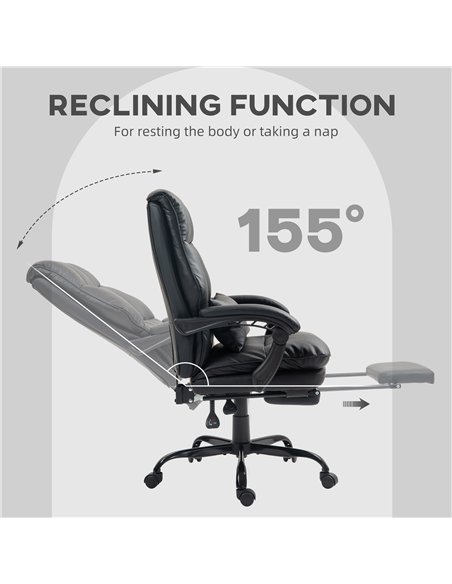 HOMCOM Faux Leather Reclining Office Chair, with Footrest - Black