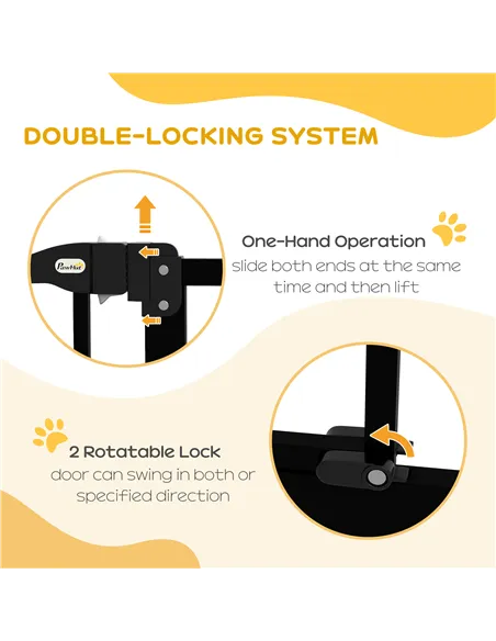 PawHut Pressure Fit Dog Stair Gate No Drilling Safety Gate Auto Close for Doorways, Hallways, 74-94cm Adjustable, 94cm Tall, Bla