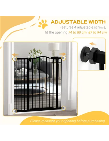 PawHut Pressure Fit Dog Stair Gate No Drilling Safety Gate Auto Close for Doorways, Hallways, 74-94cm Adjustable, 94cm Tall, Bla