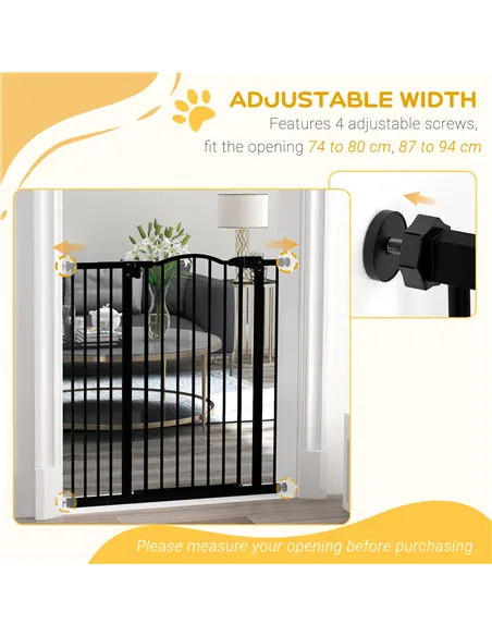 PawHut Pressure Fit Dog Stair Gate No Drilling Safety Gate Auto Close for Doorways, Hallways, 74-94cm Adjustable, 94cm Tall, Bla