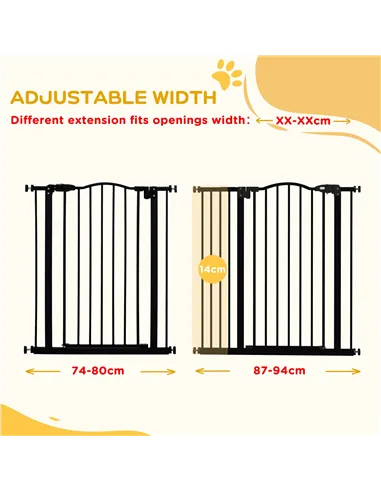 PawHut Pressure Fit Dog Stair Gate No Drilling Safety Gate Auto Close for Doorways, Hallways, 74-94cm Adjustable, 94cm Tall, Bla
