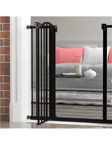 PawHut Pressure Fit Dog Stair Gate No Drilling Safety Gate Auto Close for Doorways, Hallways, 74-94cm Adjustable, 94cm Tall, Bla