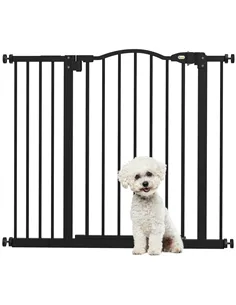PawHut Metal 74-94cm Adjustable Pet Gate Safety Barrier w/ Auto-Close Door Black