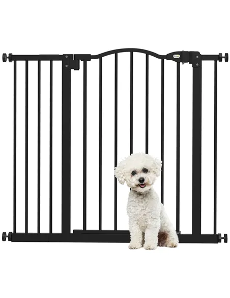 PawHut Metal 74-94cm Adjustable Pet Gate Safety Barrier w/ Auto-Close Door Black