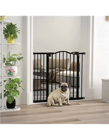 PawHut Metal 74-94cm Adjustable Pet Gate Safety Barrier w/ Auto-Close Door Black