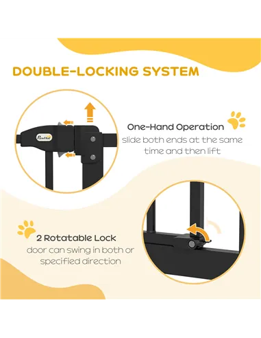 PawHut Metal 74-94cm Adjustable Pet Gate Safety Barrier w/ Auto-Close Door Black