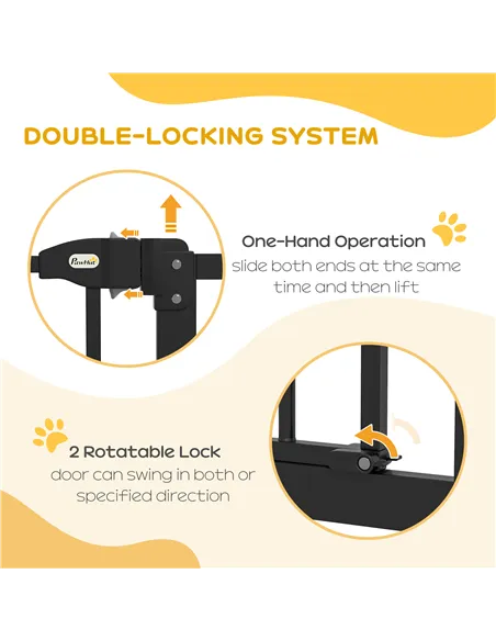 PawHut Metal 74-94cm Adjustable Pet Gate Safety Barrier w/ Auto-Close Door Black