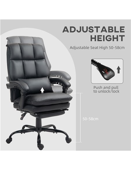 HOMCOM Faux Leather Reclining Office Chair, with Footrest - Black