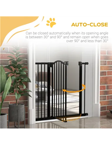 PawHut Metal 74-94cm Adjustable Pet Gate Safety Barrier w/ Auto-Close Door Black