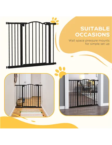 PawHut Metal 74-94cm Adjustable Pet Gate Safety Barrier w/ Auto-Close Door Black