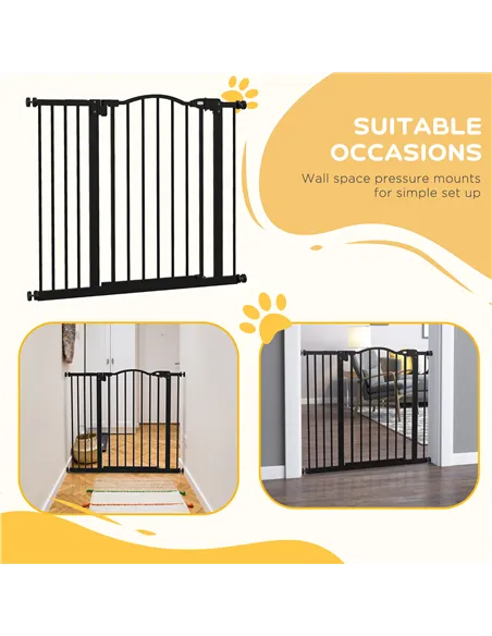 PawHut Metal 74-94cm Adjustable Pet Gate Safety Barrier w/ Auto-Close Door Black