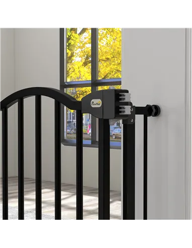 PawHut Metal 74-94cm Adjustable Pet Gate Safety Barrier w/ Auto-Close Door Black