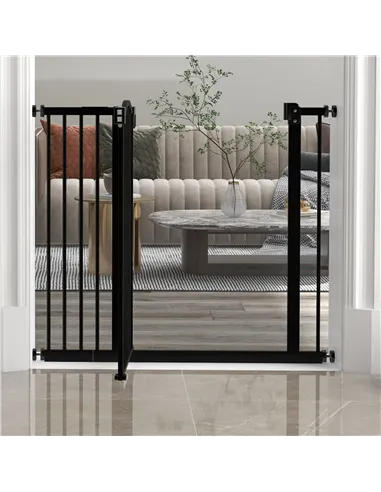 PawHut Metal 74-94cm Adjustable Pet Gate Safety Barrier w/ Auto-Close Door Black