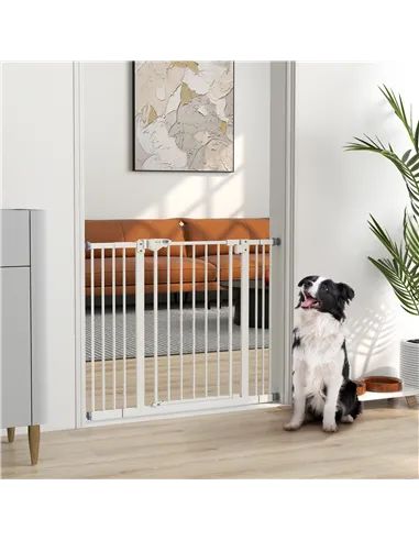 PawHut Adjustable Safety Gate w/ Two Extensions, Four Adjustable Screws, White