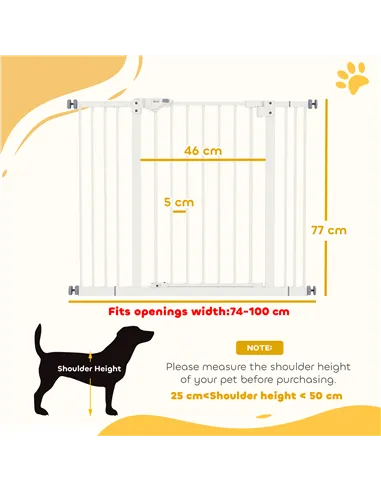 PawHut Adjustable Safety Gate w/ Two Extensions, Four Adjustable Screws, White