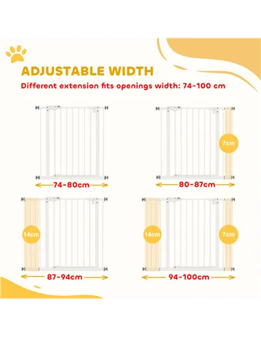PawHut Adjustable Safety Gate w/ Two Extensions, Four Adjustable Screws, White