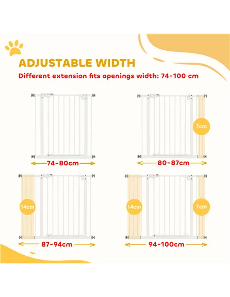 PawHut Adjustable Safety Gate w/ Two Extensions, Four Adjustable Screws, White