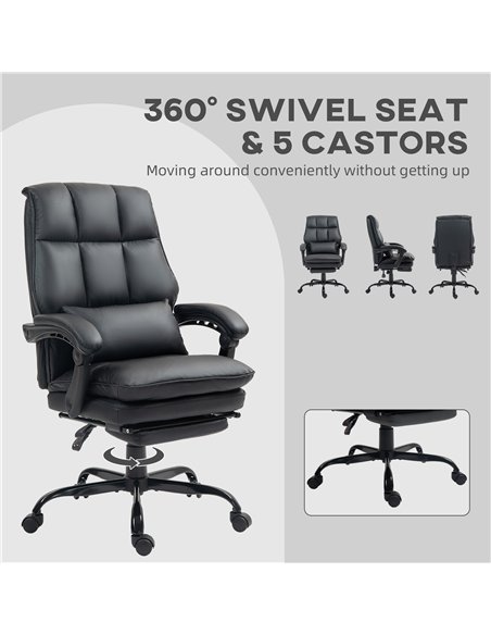 HOMCOM Faux Leather Reclining Office Chair, with Footrest - Black