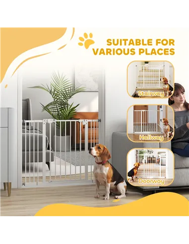 PawHut Adjustable Safety Gate w/ Two Extensions, Four Adjustable Screws, White