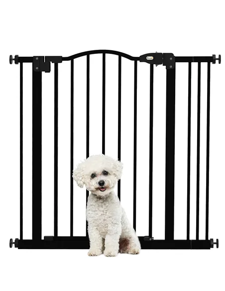 PawHut Metal 74-87cm Adjustable Pet Gate Safety Barrier w/ Auto-Close Door Black