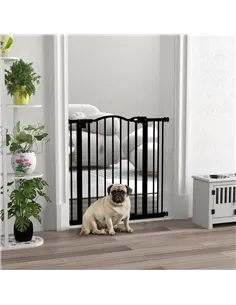 PawHut Metal 74-87cm Adjustable Pet Gate Safety Barrier w/ Auto-Close Door Black 2
