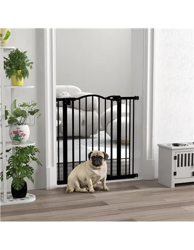 PawHut Metal 74-87cm Adjustable Pet Gate Safety Barrier w/ Auto-Close Door Black