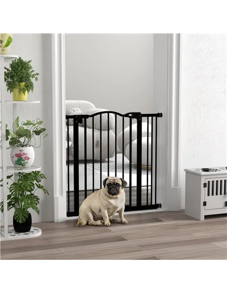 PawHut Metal 74-87cm Adjustable Pet Gate Safety Barrier w/ Auto-Close Door Black