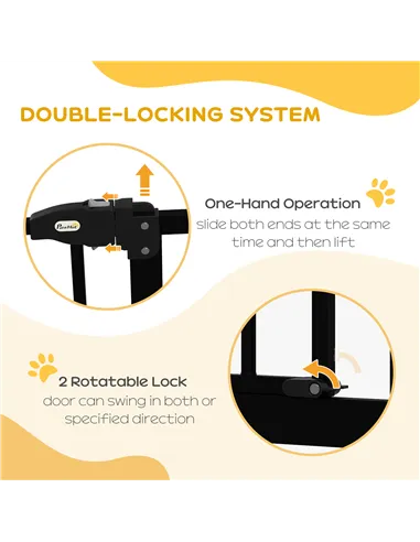 PawHut Metal 74-87cm Adjustable Pet Gate Safety Barrier w/ Auto-Close Door Black
