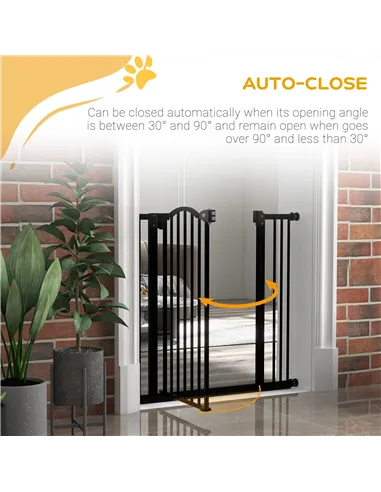 PawHut Metal 74-87cm Adjustable Pet Gate Safety Barrier w/ Auto-Close Door Black