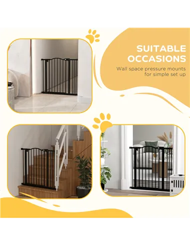 PawHut Metal 74-87cm Adjustable Pet Gate Safety Barrier w/ Auto-Close Door Black