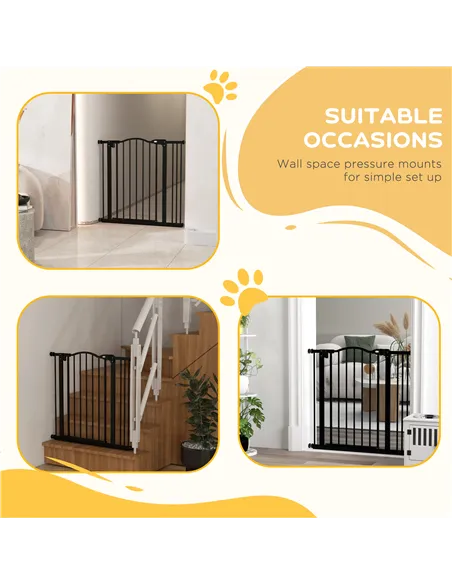 PawHut Metal 74-87cm Adjustable Pet Gate Safety Barrier w/ Auto-Close Door Black