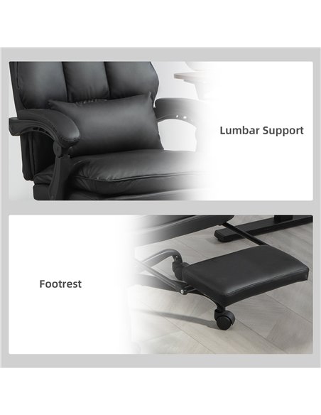 HOMCOM Faux Leather Reclining Office Chair, with Footrest - Black