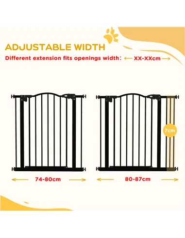 PawHut Metal 74-87cm Adjustable Pet Gate Safety Barrier w/ Auto-Close Door Black