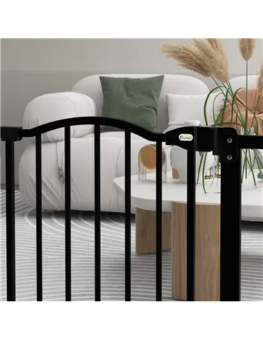 PawHut Metal 74-87cm Adjustable Pet Gate Safety Barrier w/ Auto-Close Door Black