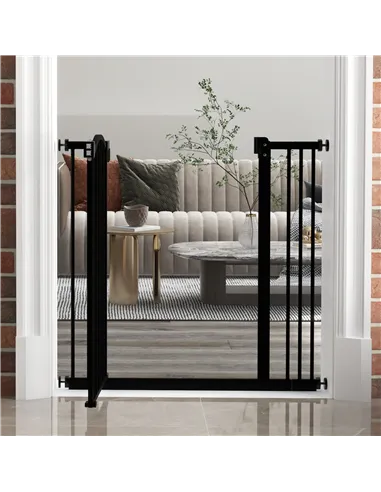 PawHut Metal 74-87cm Adjustable Pet Gate Safety Barrier w/ Auto-Close Door Black