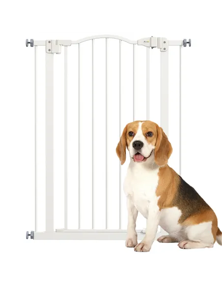 PawHut Pressure Fit Dog Stair Gate No Drilling Safety Gate Auto Close for Doorways, Hallways, 74-80cm Adjustable, 94cm Tall, Whi