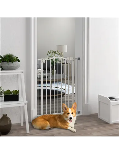 PawHut Pressure Fit Dog Stair Gate No Drilling Safety Gate Auto Close for Doorways, Hallways, 74-80cm Adjustable, 94cm Tall, Whi