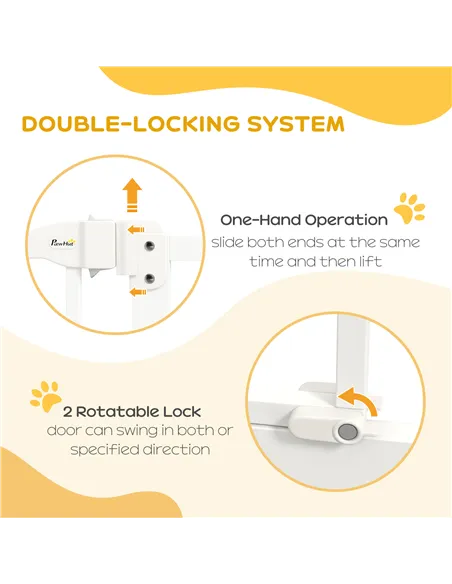 PawHut Pressure Fit Dog Stair Gate No Drilling Safety Gate Auto Close for Doorways, Hallways, 74-80cm Adjustable, 94cm Tall, Whi