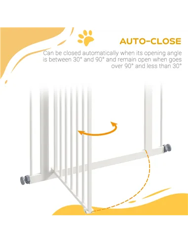 PawHut Pressure Fit Dog Stair Gate No Drilling Safety Gate Auto Close for Doorways, Hallways, 74-80cm Adjustable, 94cm Tall, Whi