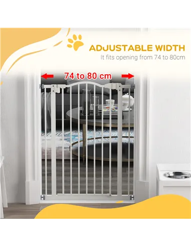 PawHut Pressure Fit Dog Stair Gate No Drilling Safety Gate Auto Close for Doorways, Hallways, 74-80cm Adjustable, 94cm Tall, Whi