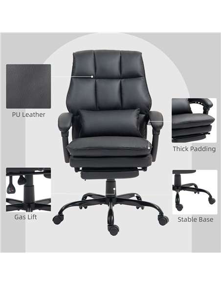 HOMCOM Faux Leather Reclining Office Chair, with Footrest - Black