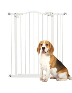 PawHut Metal Pet Safety Gate Dog Gate Folding Fence 74-87cm, White