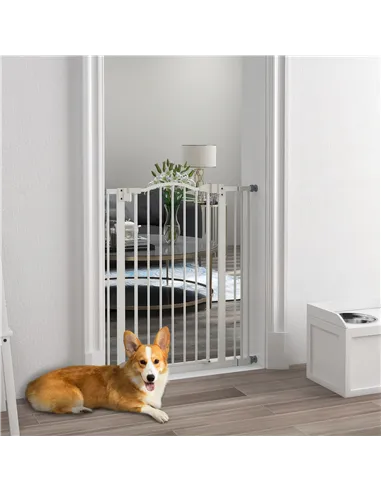 PawHut Metal Pet Safety Gate Dog Gate Folding Fence 74-87cm, White