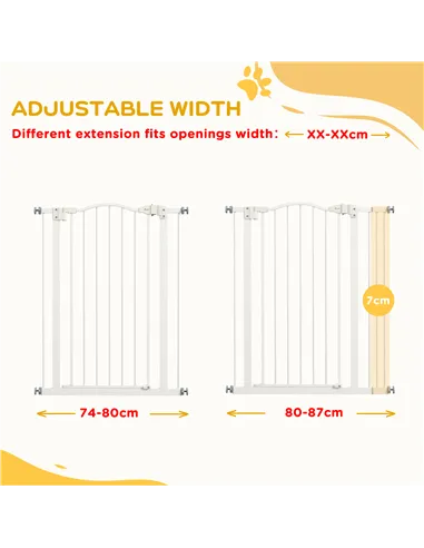 PawHut Metal Pet Safety Gate Dog Gate Folding Fence 74-87cm, White
