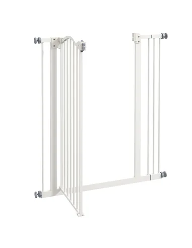 PawHut Metal Pet Safety Gate Dog Gate Folding Fence 74-87cm, White