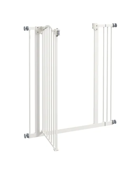 PawHut Metal Pet Safety Gate Dog Gate Folding Fence 74-87cm, White
