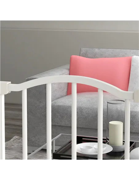 PawHut Metal Pet Safety Gate Dog Gate Folding Fence 74-87cm, White