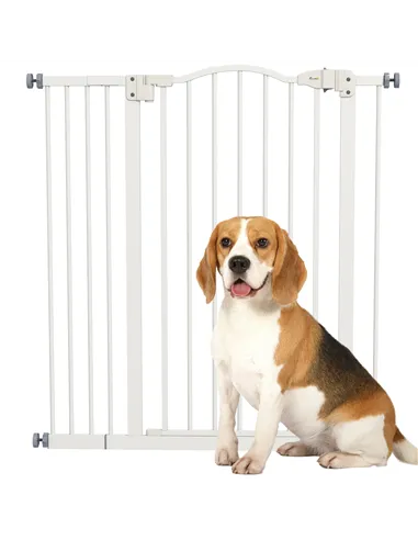 PawHut Pressure Fit Dog Stair Gate No Drilling Safety Gate Auto Close for Doorways, Hallways, 74-94cm Adjustable, 94cm Tall, Whi