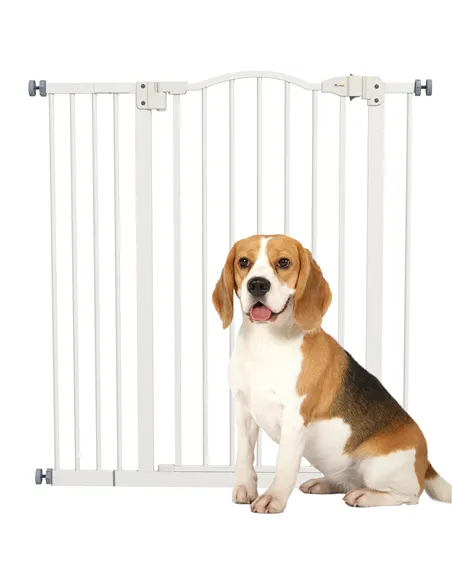 PawHut Pressure Fit Dog Stair Gate No Drilling Safety Gate Auto Close for Doorways, Hallways, 74-94cm Adjustable, 94cm Tall, Whi